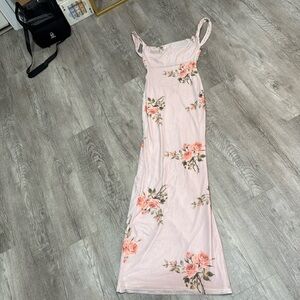 Tiger mist Pastel pink floral maxi dress. Open back. Size XS/S